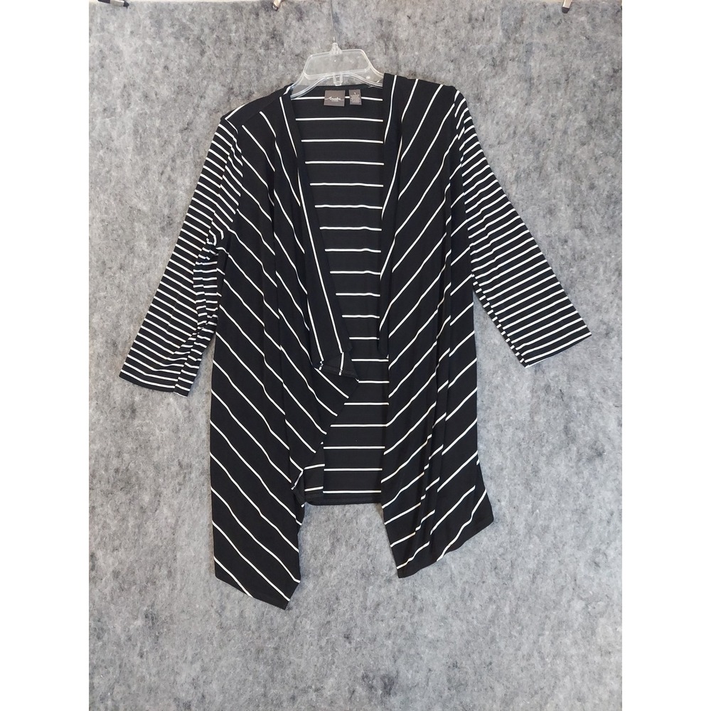 Chicos Travelers Jacket Womens 1 Black White Striped Waterfall Stretchy Packable